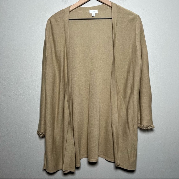 J. Jill Women Linen Cardigan Sweater Medium Petite Brown Open Front Frayed Cuffs - Picture 1 of 9